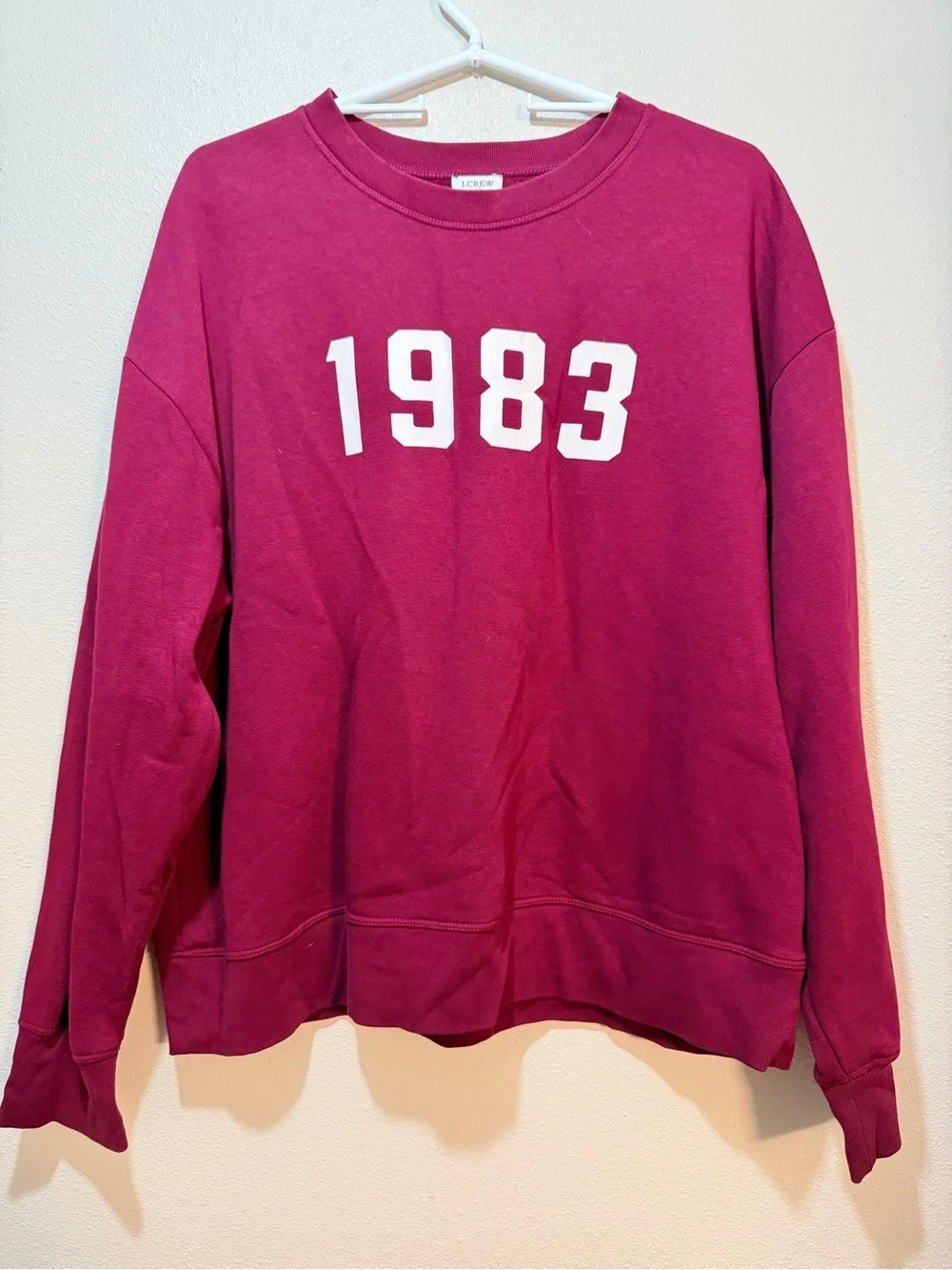 J. Crew Men's Burgundy Crewneck Sweatshirt with White '1983' Print